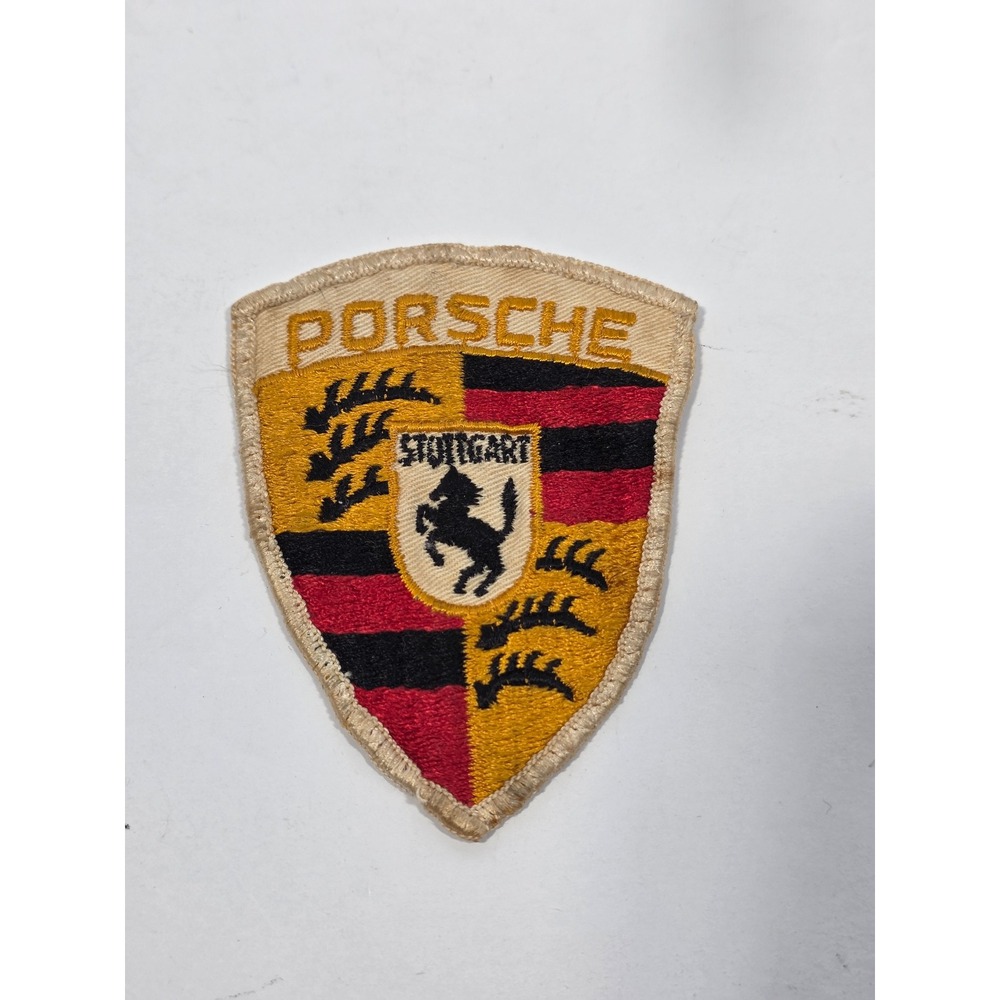 Vintage 1970s Porsche Crest Patch Stuttgart Shield Dealership Crew Issue Sew-On